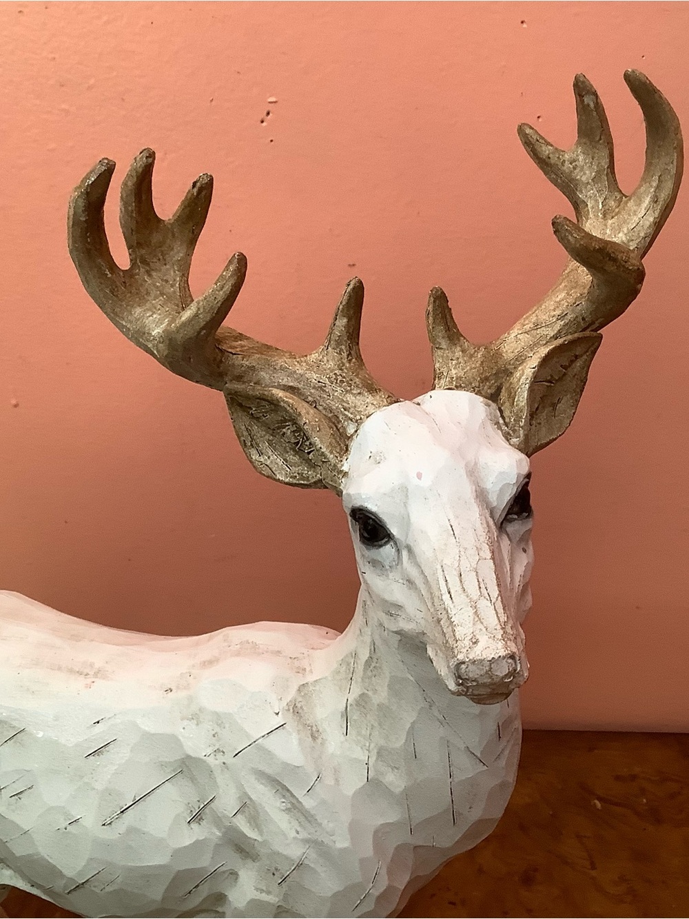 Vintage Faux Wood Carved White Deer Figurine Stag Reindeer Rustic Christmas 14” - Picture 3 of 13